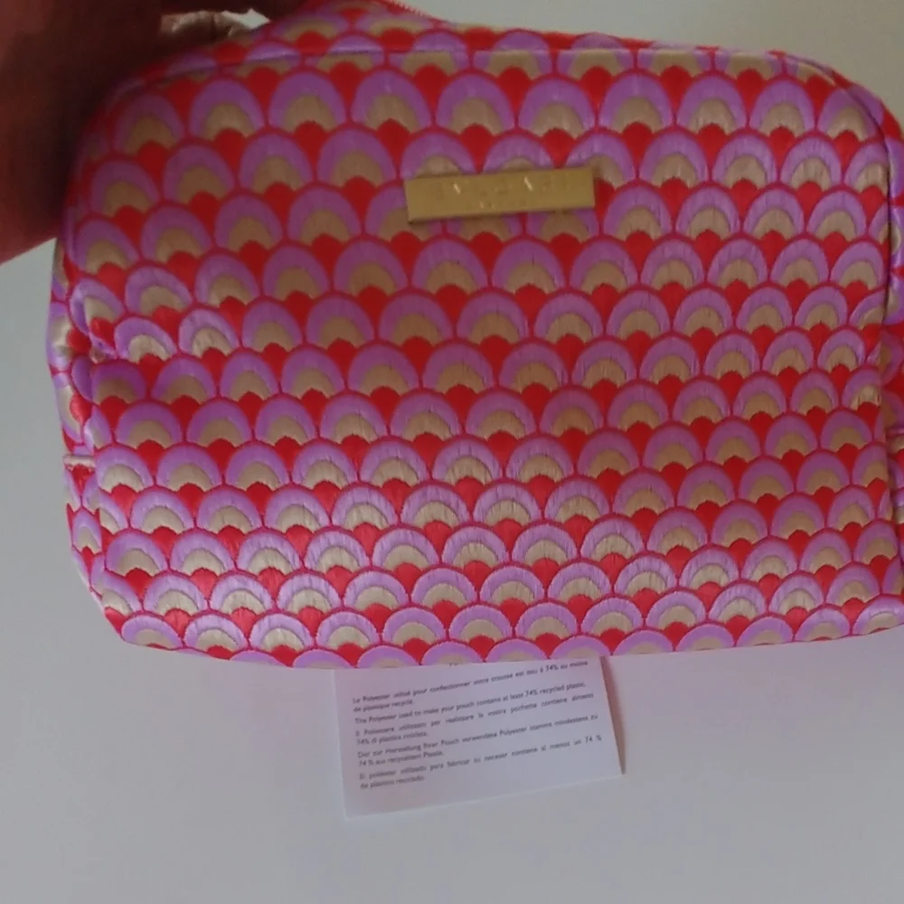 Bulgari Pink & Purple Scallop-Print Cosmetic Pouch with Gold Plaque - Picture 3 of 6